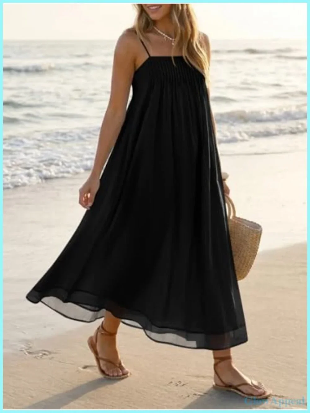 Boho Maxi Dress with Pockets Spaghetti Straps Chiffon Summer Sundress Beach